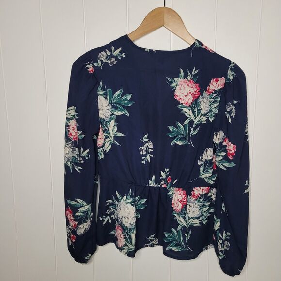 Banana Republic Womens Top Size Small Petite Blue Floral Boho Peplum - Picture 6 of 10